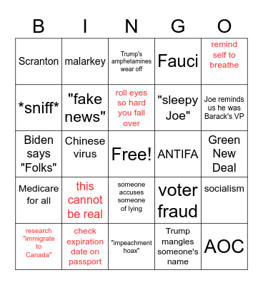BIDEN v The Bad Guy Bingo Card