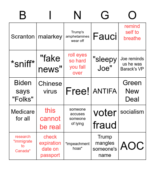 BIDEN v The Bad Guy Bingo Card