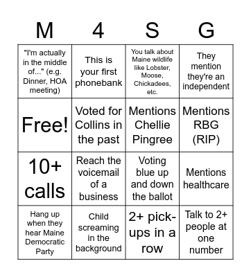 Maine Dems Social Sunday Bingo Card