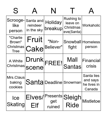 Christmas Movie Bingo Card