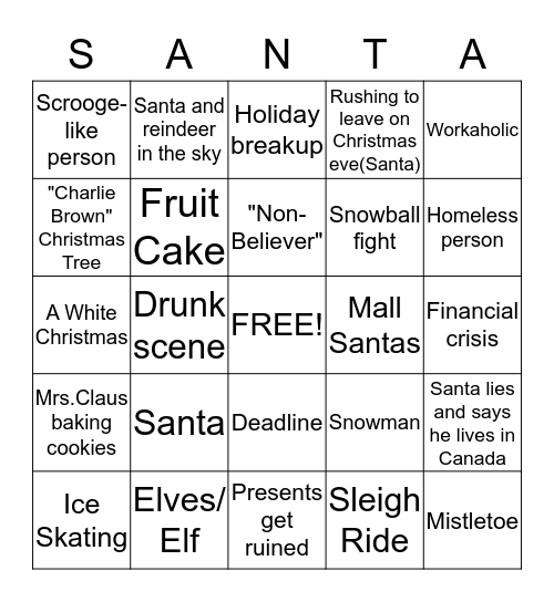 Christmas Movie Bingo Card