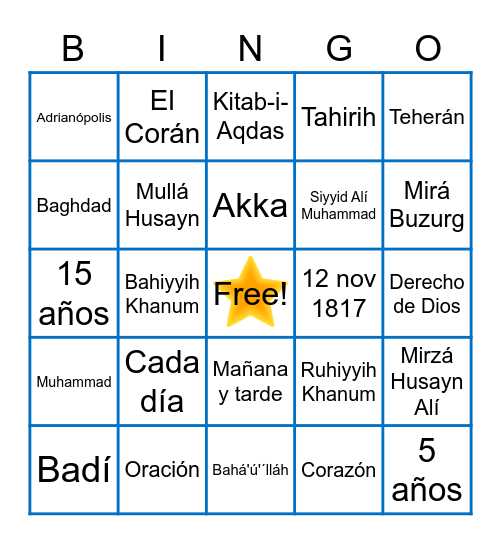 Bingo Bahá'í Bingo Card