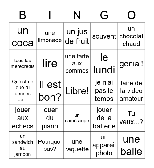 Bien Dit 2- Chapitre 1 Vocabulaire 2 Bingo Card