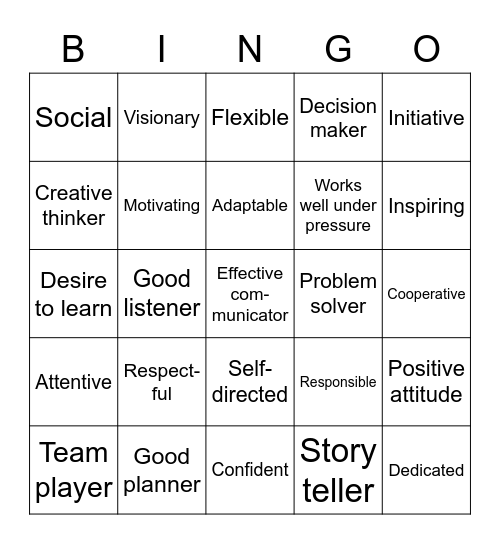 Work Maturity Skills Bingo Card