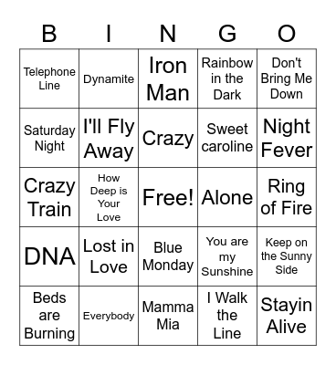 Song Titles Bingo Card