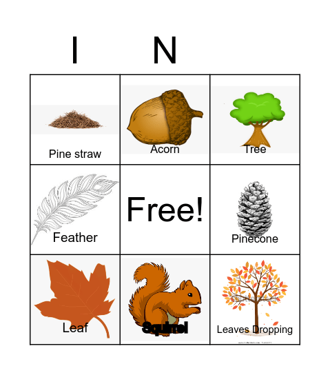 Fall Nature Walk Bingo Card