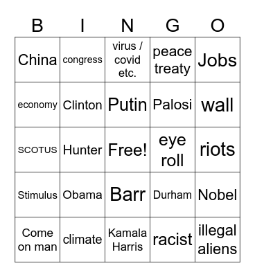 Presidential Debate Bingo Card