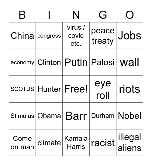 Presidential Debate Bingo Card