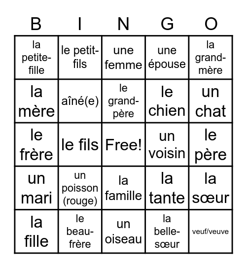La Famille Bingo Card