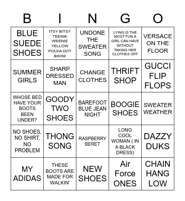 CLOTHING Bingo Card