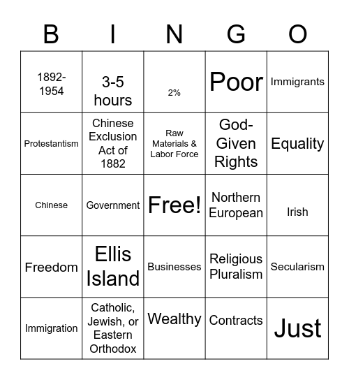 Chapter 16, Section 1 Bingo Card