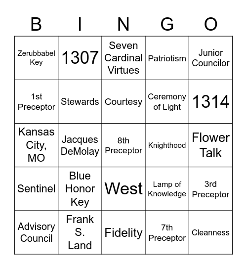 DeMolay Bingo Card