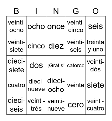 Números 0-31 Bingo Card