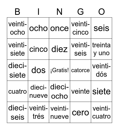 Números 0-31 Bingo Card