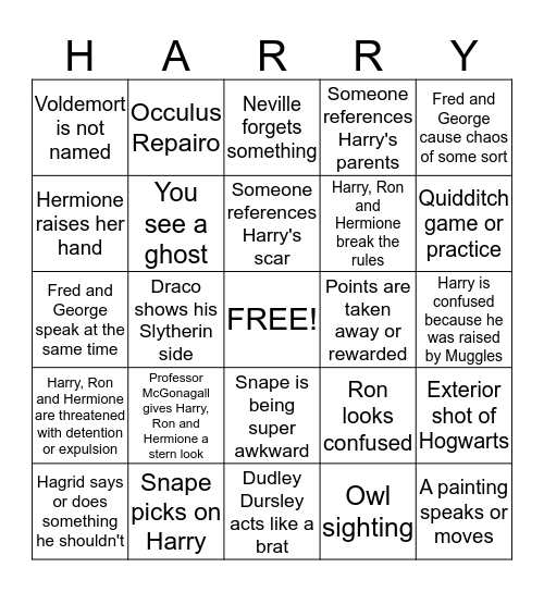 Harry Potter Bingo! Bingo Card