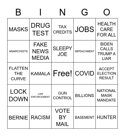 BABE'S PRESIDENTIAL DEBATE BINGO Card