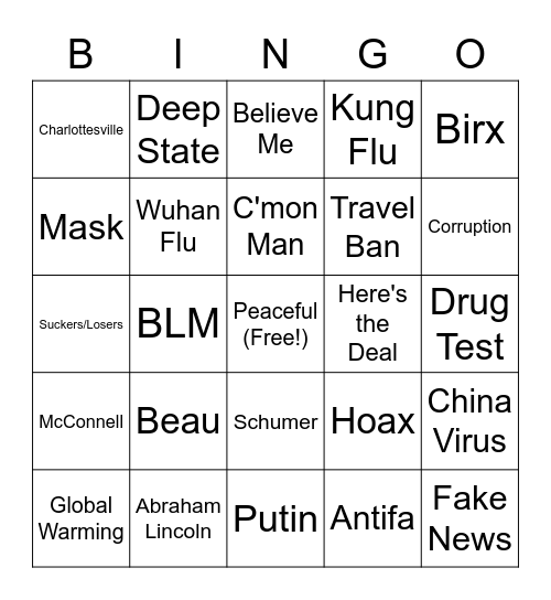Presidential Debate Bingo Card
