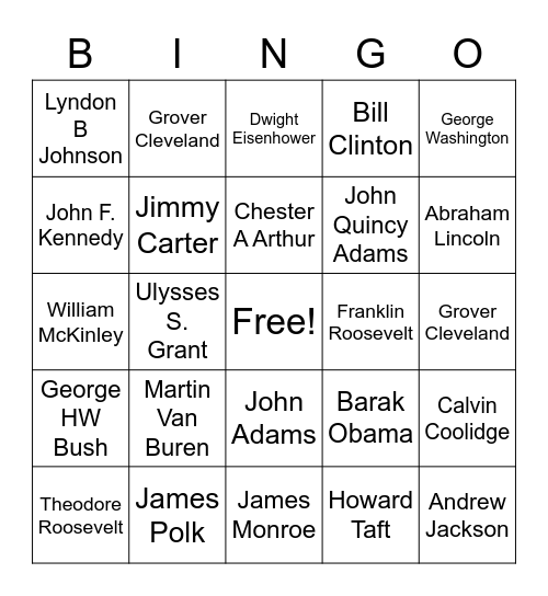 President Bingo Card
