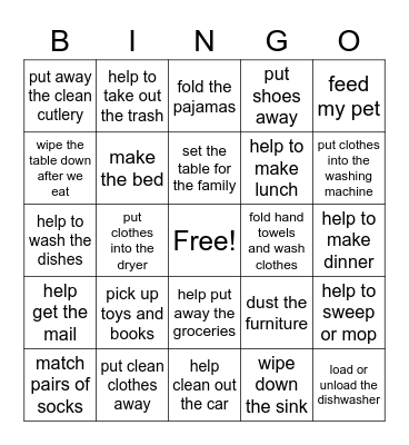 Helping Hands Bingo Card