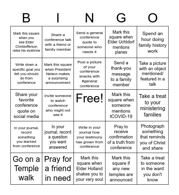 Conference Missionary Bingo Card