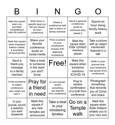 Conference Missionary Bingo Card