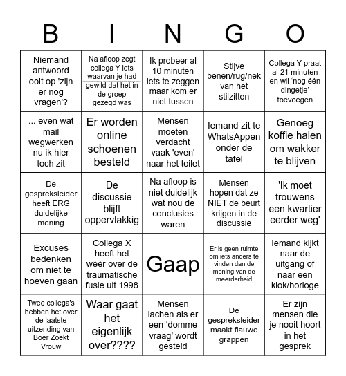 Slechte Gesprekken Bingo Card