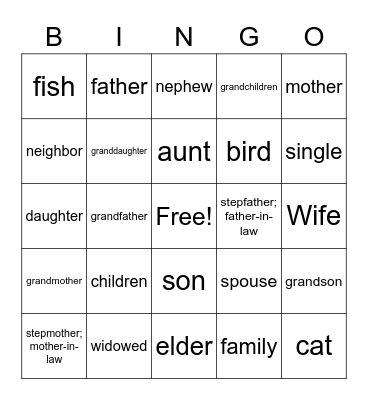 French 2 Family Vocab Bingo Card