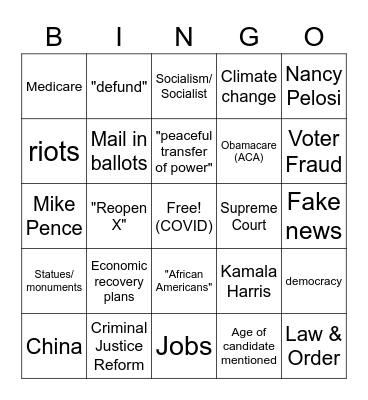 2020 1st debate bingo Card