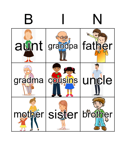 Family Members Bingo Card
