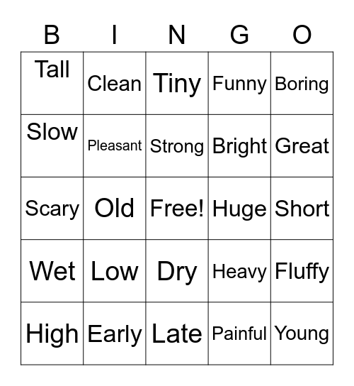 ADJECTIVES Bingo Card
