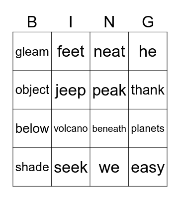 1.4 Vocabulary & Phonics Bingo Card