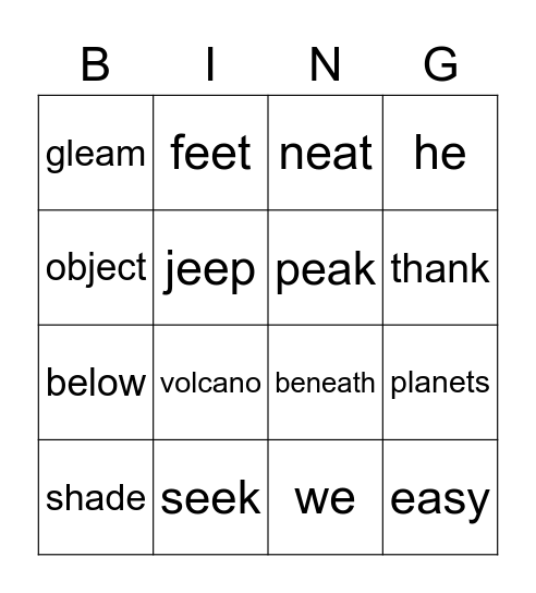 1.4 Vocabulary & Phonics Bingo Card