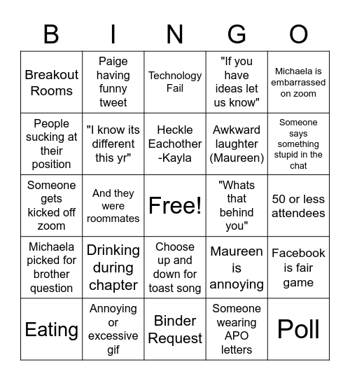 3 Letter Organization with Relatives Bingo Card