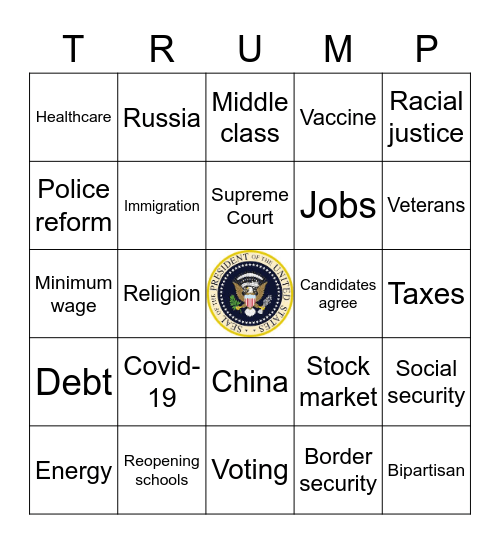 Election 2020 Presidential Debate #1 Bingo Card