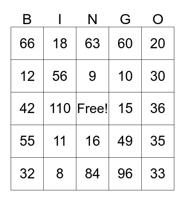 Multiplication Bingo Card