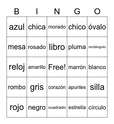 Spanish Colors & Shapes Bingo Card
