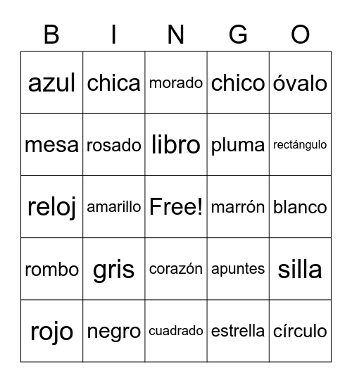 Spanish Colors & Shapes Bingo Card