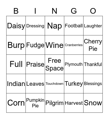 Thanksgiving Bingo Card