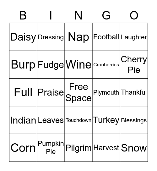 Thanksgiving Bingo Card