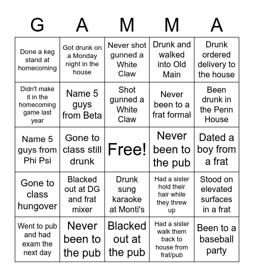 Fun DG Bingo Card