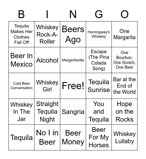 Bingo Boozers Bingo Card