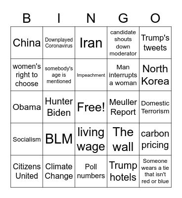 Karen Cult Trump Vs. Biden Presidential Debates 2020 Bingo Card