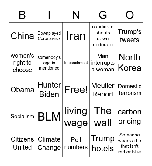 Karen Cult Trump Vs. Biden Presidential Debates 2020 Bingo Card