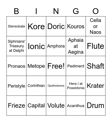 Ancient Greek Architecture Bingo Card