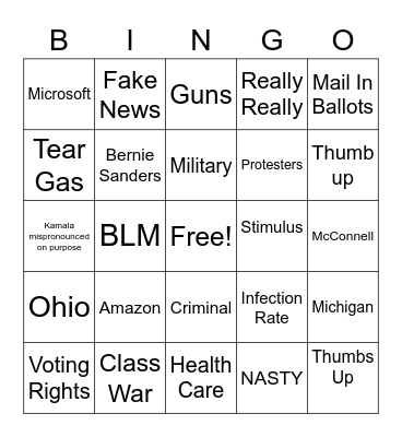 S#*! Show 2020 Debate Bingo Card