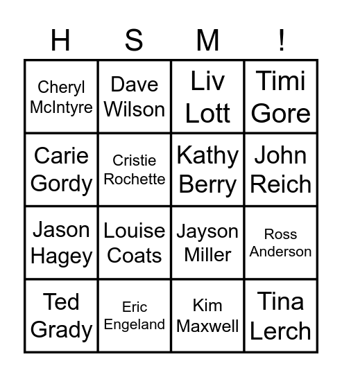 Get to Know the HSM Adult Leaders! Bingo Card