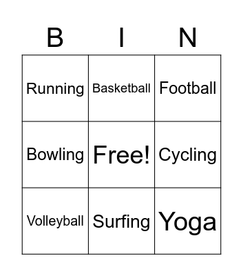 sports Bingo Card