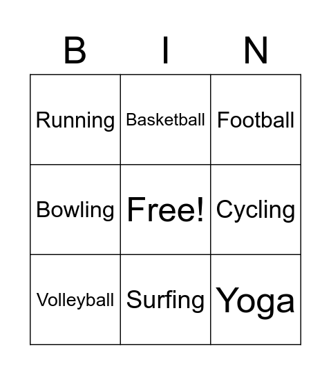 sports Bingo Card