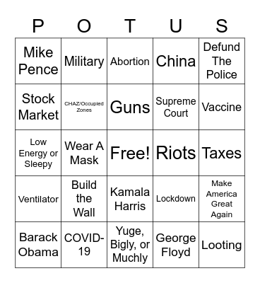 Debate Bingo 2020 Bingo Card