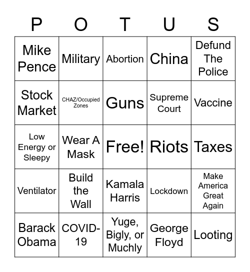 Debate Bingo 2020 Bingo Card